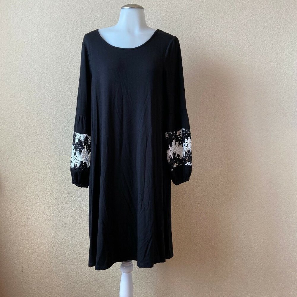 Spense Women's Black Dress Crochet Lace Ballon Sleeves Size: Small
